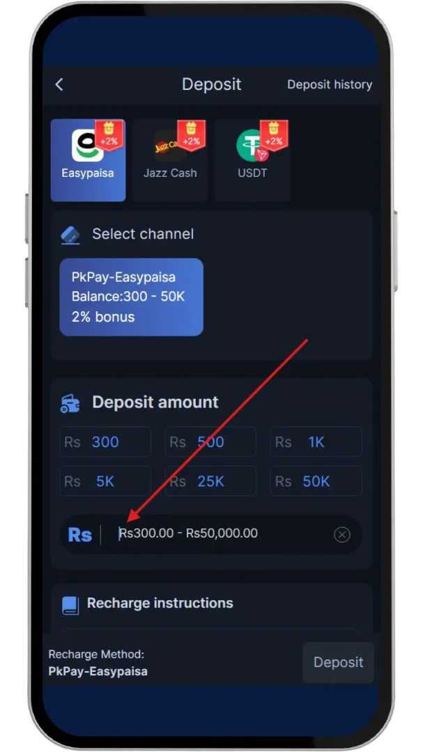Enter deposit amount